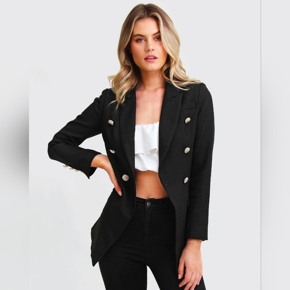Double-Breasted Black Blazer Jacket (M)